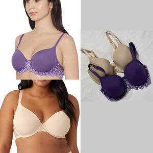 Wacoal 32DD T-Shirt Bras Purple Brown Underwire Embrace Lace French Garden
